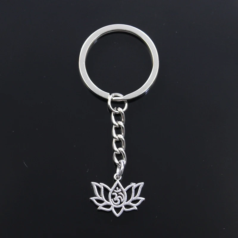 Fashion Keychain 21x17mm Lotus Flower Yoga Om Silver Color Pendants DIY Men Jewelry Car Key Chain Ring Holder Souvenir For Gift