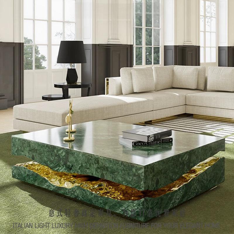Mesa de mármore quadrada luxuosa, peça central de designer com design artístico de rachadura, mesa de pedra natural à prova d'água para decoração de mansão de villa