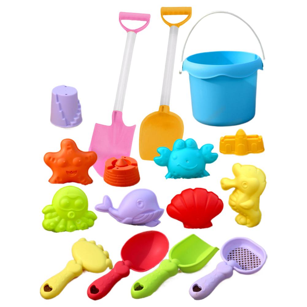 Set di 16 Giocattoli da Spiaggia per Bambini, Kit per Sandbox con Secchio, Paletta e Rastrello, Giochi Estivi da Spiaggia