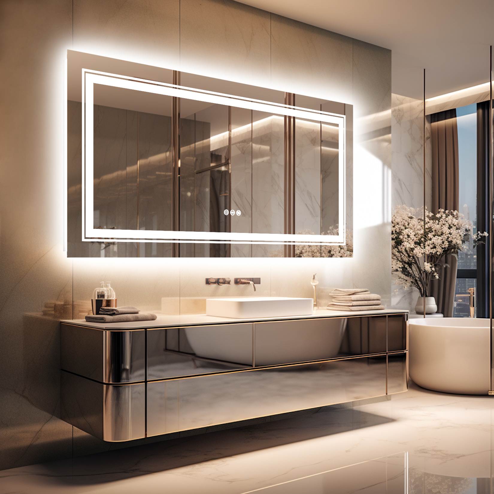 47x24 pollici anteriore e retroilluminato LED Decor illuminato specchio da toeletta per bagno 3 colori dimmerabile memoria Smart Touch funzione antiappannamento