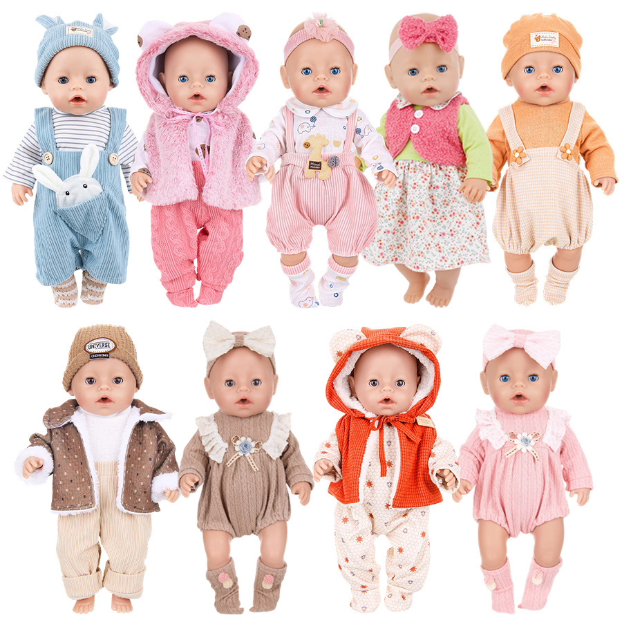 Ubranka dla lalek dla lalek 43 cm Skórzana kurtka Spodnie Swetry Rampersy Zestaw dla 18-calowej lalki amerykańskiej Płaszcz Zimowe ubrania