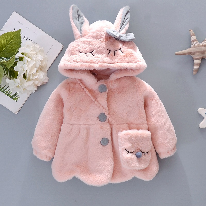 Casaco de inverno para bebês meninas, bolsa crossbody fofa, casaco com laço, casaco quente para meninas (0-3 anos de idade)
