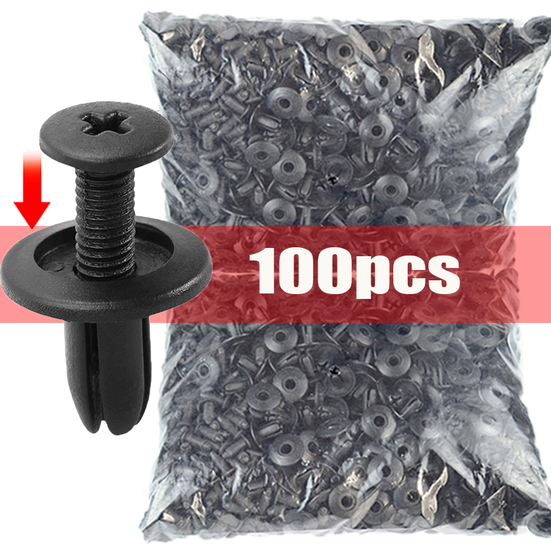 100 Uds 8mm remaches de plástico sujetadores tornillo guardabarros de parachoques de coche remache negro Clips de sujeción de coche para Toyota Focus Kia Nissan Yamaha