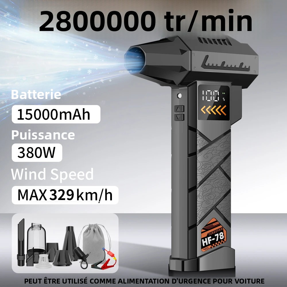 Souffleur à jet 2800000 tr/min, super puissant, pression d'air électrique, aspirateur sans fil/alimentation de secours pour voiture