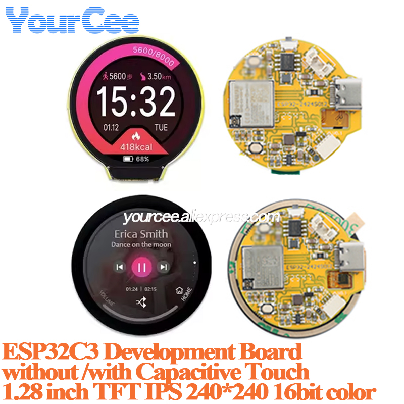 ESP32-C3 ESP32C3 Ontwikkelingsbord 1,28 inch TFT IPS LCD-scherm GC9A01 WiFi/Ble-module met capacitieve aanraakfunctie voor Arduino