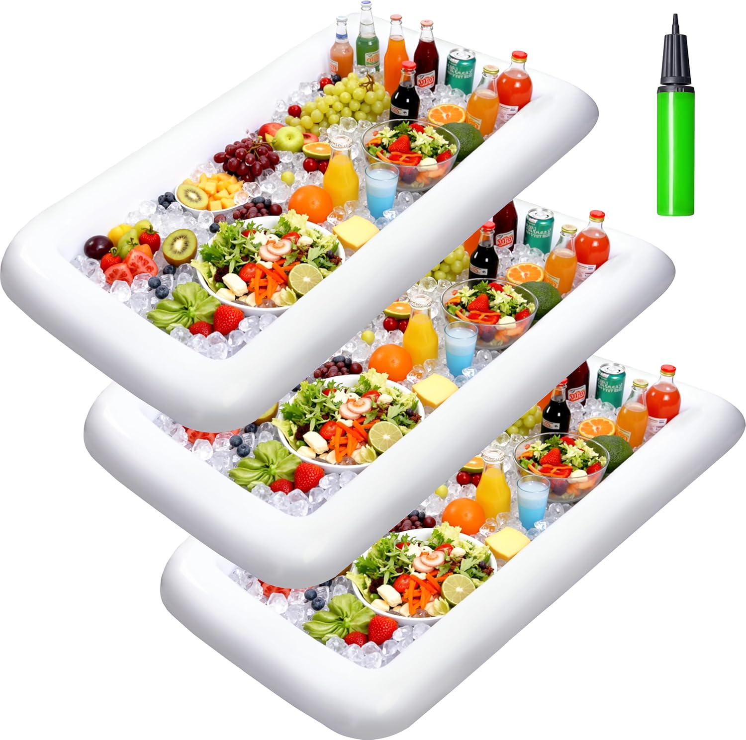 JOYFY Paquete de 3 Barras Inflables para Servir, Enfriador de Bebidas, Bandejas para Servir Ensaladas, Portavasos para Comida y Bebidas para Picnic de Verano, Playa, Fiesta en la Piscina