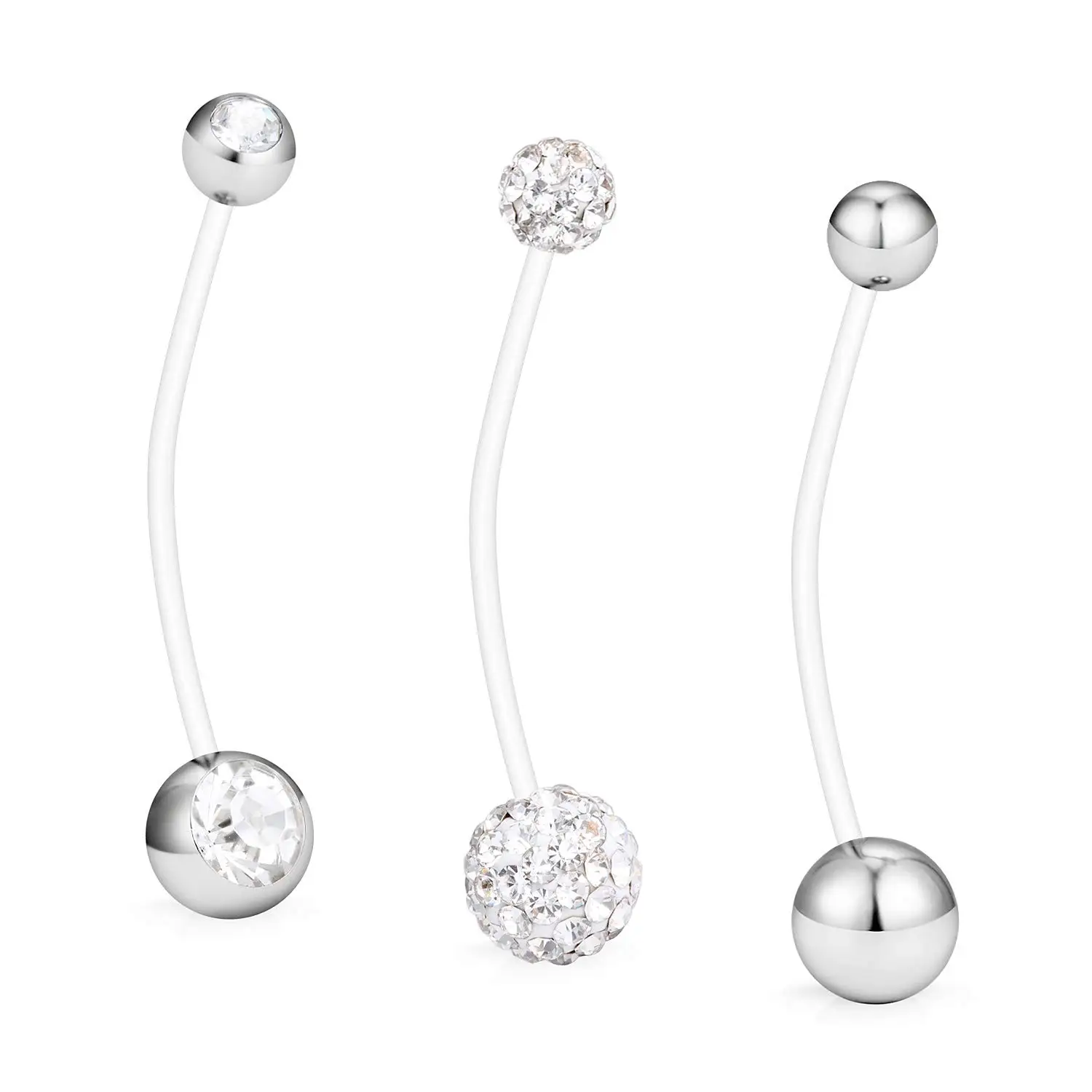 1-3Pieces 14G Navel Rings Stainless Steel CZ Sports Pregnant Women's Elastic Long Navel Acrylic Holder Body Perforated Set