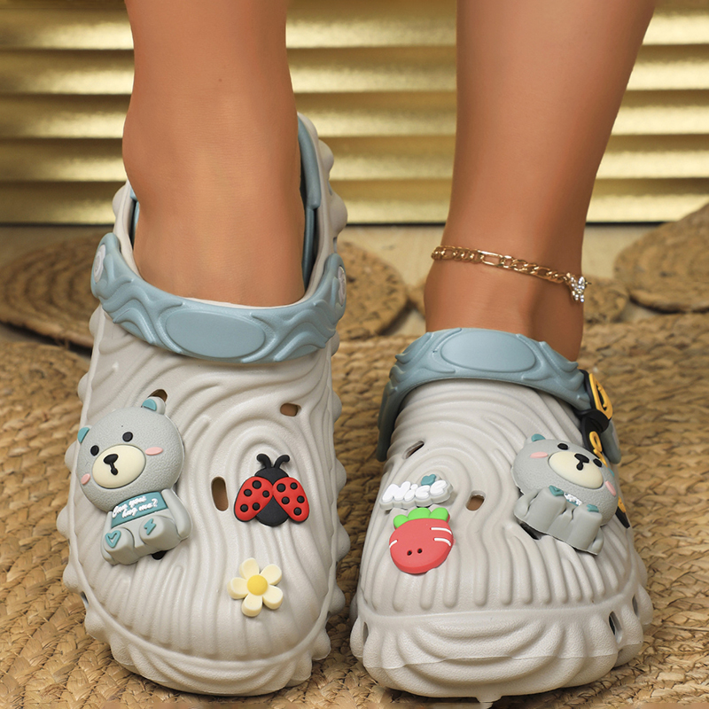 Dames cartoon beer animatie holle zomer strand glijschoenen, trendy platformklompen mode buitentuinsandalen