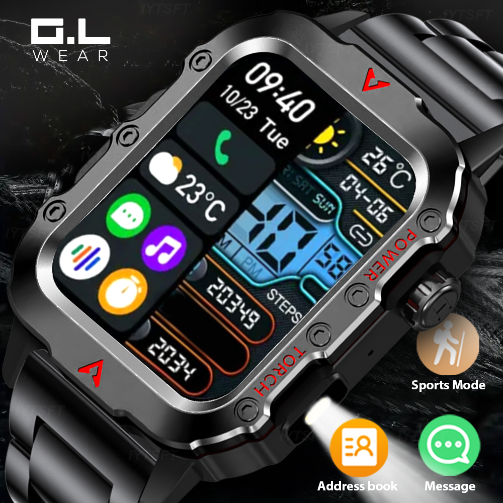 G.L Wear 2025 Novo Relógio Inteligente Esportivo Bluetooth Talk Lanterna LED Multi-função Esportes Ao Ar Livre Relógio Inteligente para Homens Mulheres