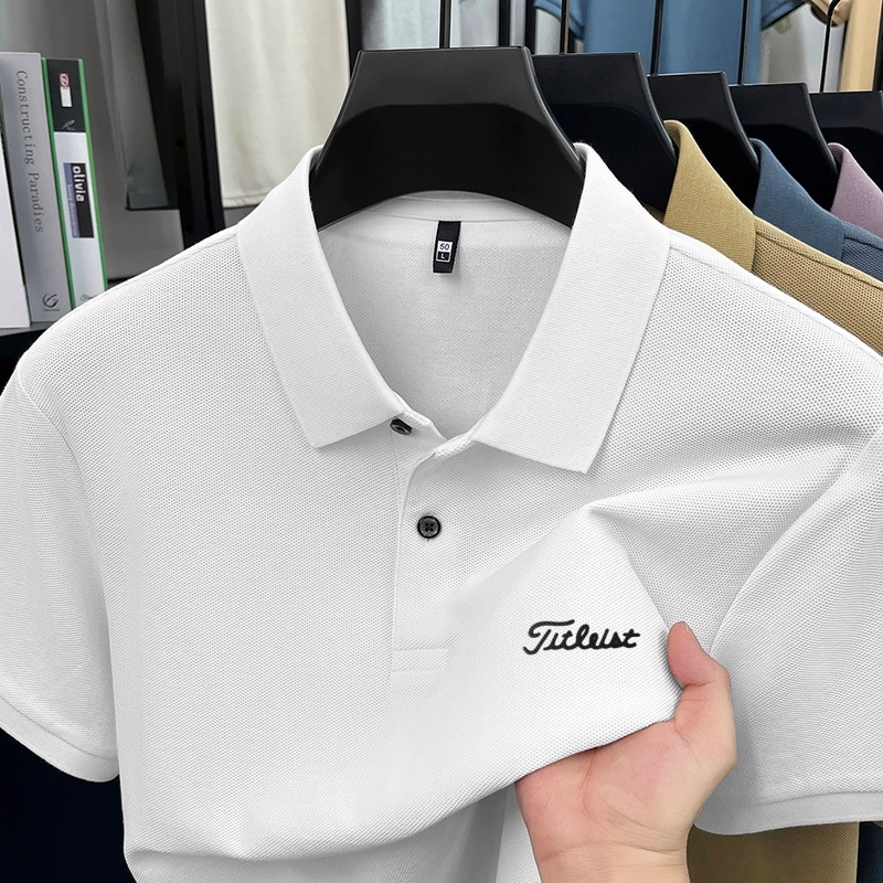 Heren zomer nieuw katoenen 100% poloshirt met korte mouwen, kraag met merkprint, ademend casual zakelijk herenkleding