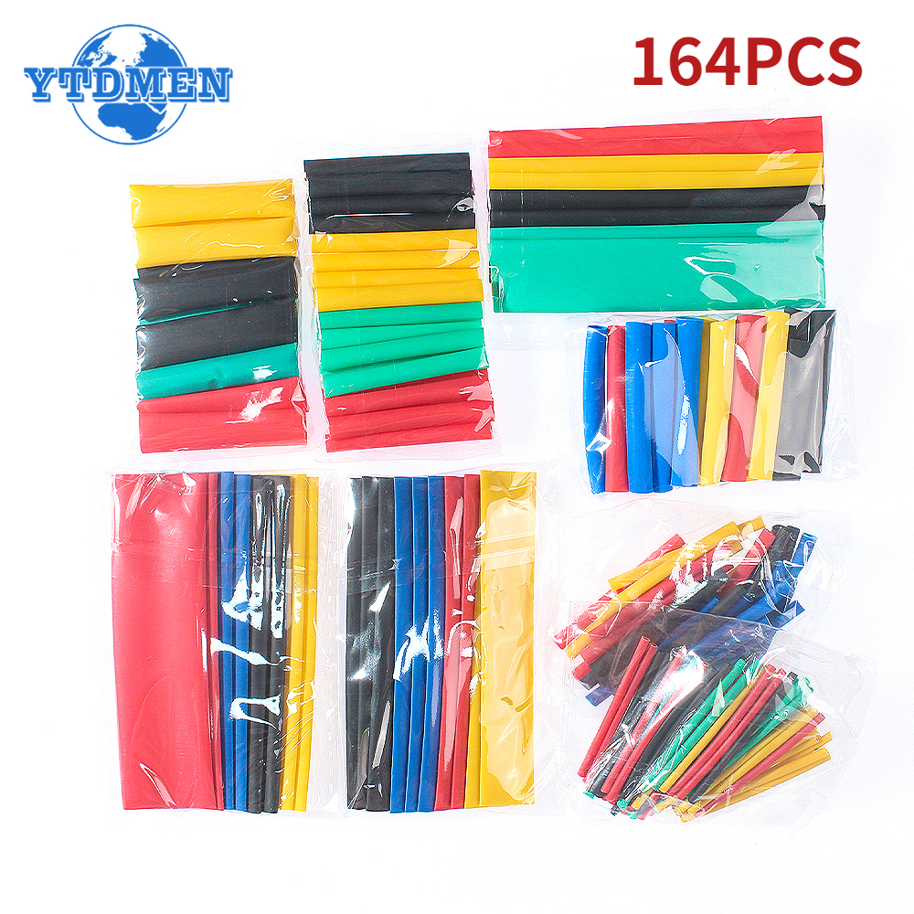 Kit d'assortiment de gaines de tubes thermorétractables, 164 pièces, connexion électrique, câble enroulé de fil électrique, rétrécissement étanche 2:1