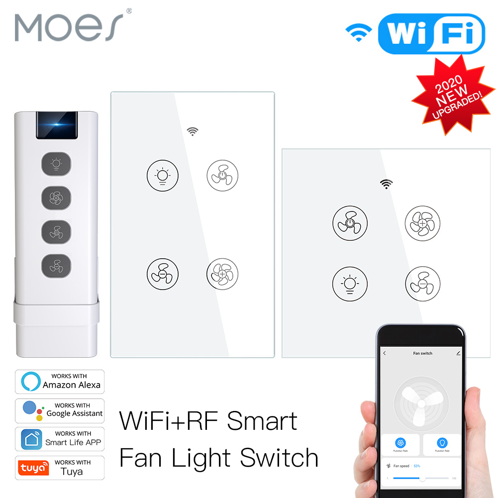 Novo wifi rf inteligente ventilador de teto luz 2/3 maneira controle vida inteligente/tuya app rf controle remoto velocidade alexa google casa compatível