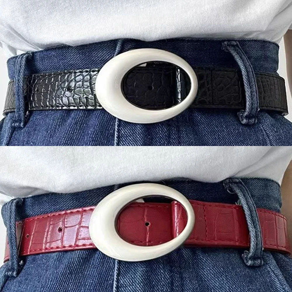 Y2K Women Belt American Vintage Classic Crocodile Pattern Fashion Belt Simple Pin Buckle Red Black Belts Clothing Accessories