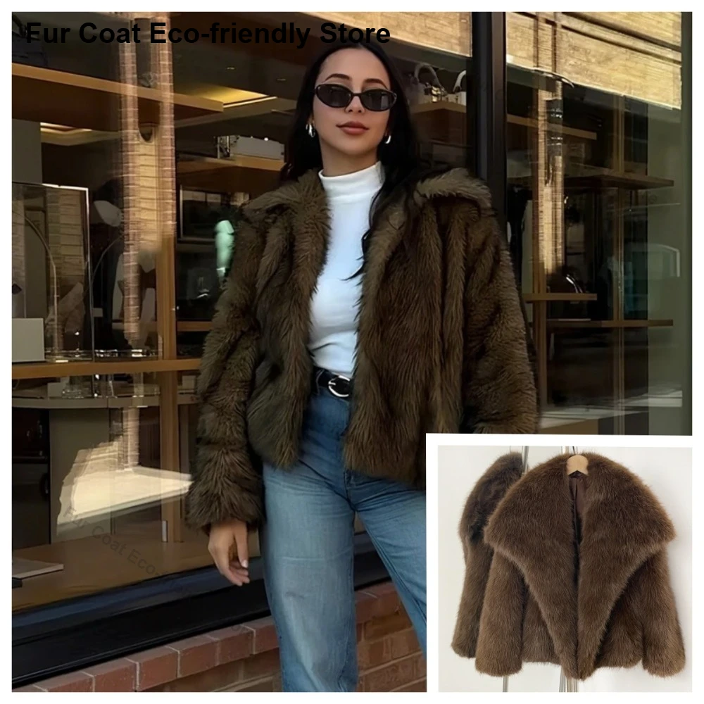 Casaco Feminino Curto de Pele Sintética Macia e Peluda – Elegante para Festas e Moda de Inverno