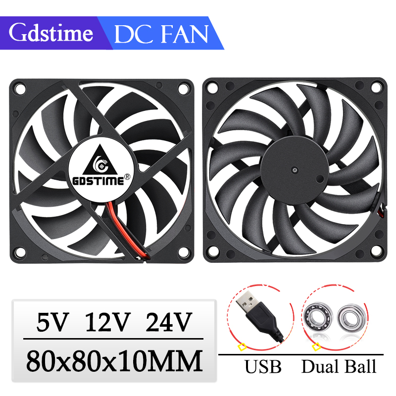 GDSTIME 80MM Fan 5V 12V 24V 80x80x10MM Dual Ball Ultra-dünne USB Laptop Cooling Fan 8010 8CM Kühler für Computer Fall CPU Kühlung