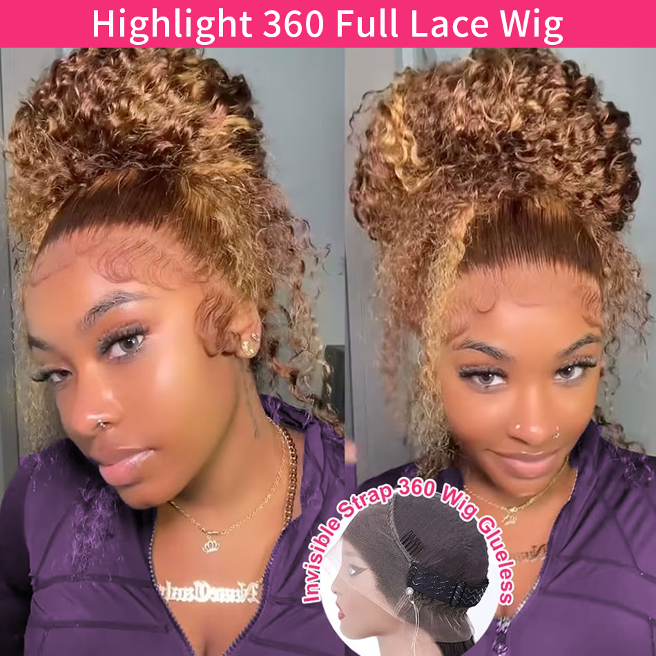 Peruka typu full lace z włosów naturalnych, wstępnie wyskubana, z głęboką falą HD, niewidoczny sznurek, kręcone peruki z włosów naturalnych, długość 30-32 cale.