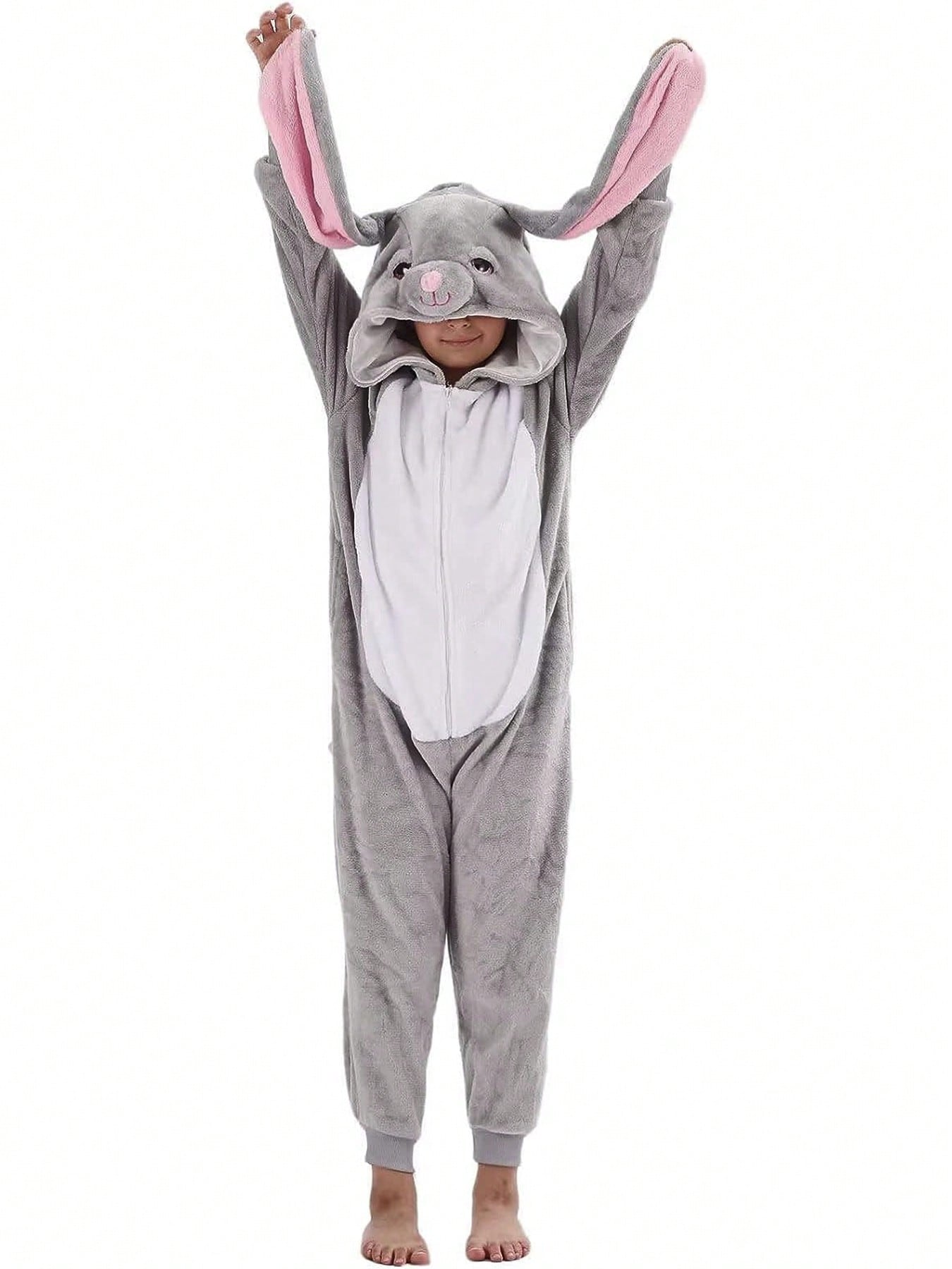 Unisex Kinder Tierkostüm Winter Kapuzen-Overall Weiche Warme Kleidung mit Reißverschluss Cartoon Cosplay für Jungen und Mädchen