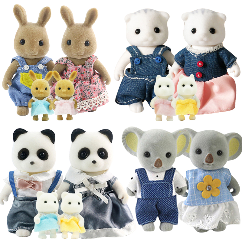 1:12 森の動物家族ミニウサギクマパンダ人形女の子ままごと人形セット森の家族ヴィラ家具セットおもちゃ