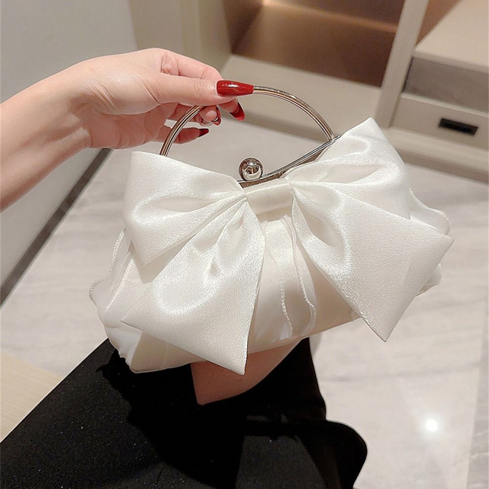 Borsa da sera con fiocco in seta dorata brillante da donna Elegante moda per banchetti con pochette a catena Borse a tracolla Borsa di lusso Borse da festa femminili