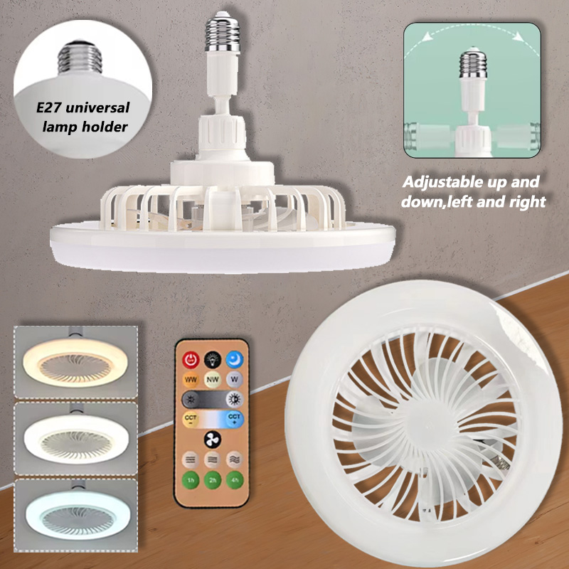 2 em 1 ventilador de teto lâmpadas 3 velocidades ajustável base e27 infinitamente regulável para sala estar quarto estudo led luz decorativa