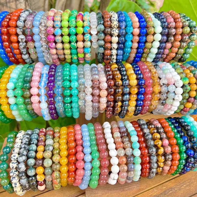 Set 5 potong gelang manik-manik kristal alami pria dan wanita, set 10 buah warna acak, gelang elastis