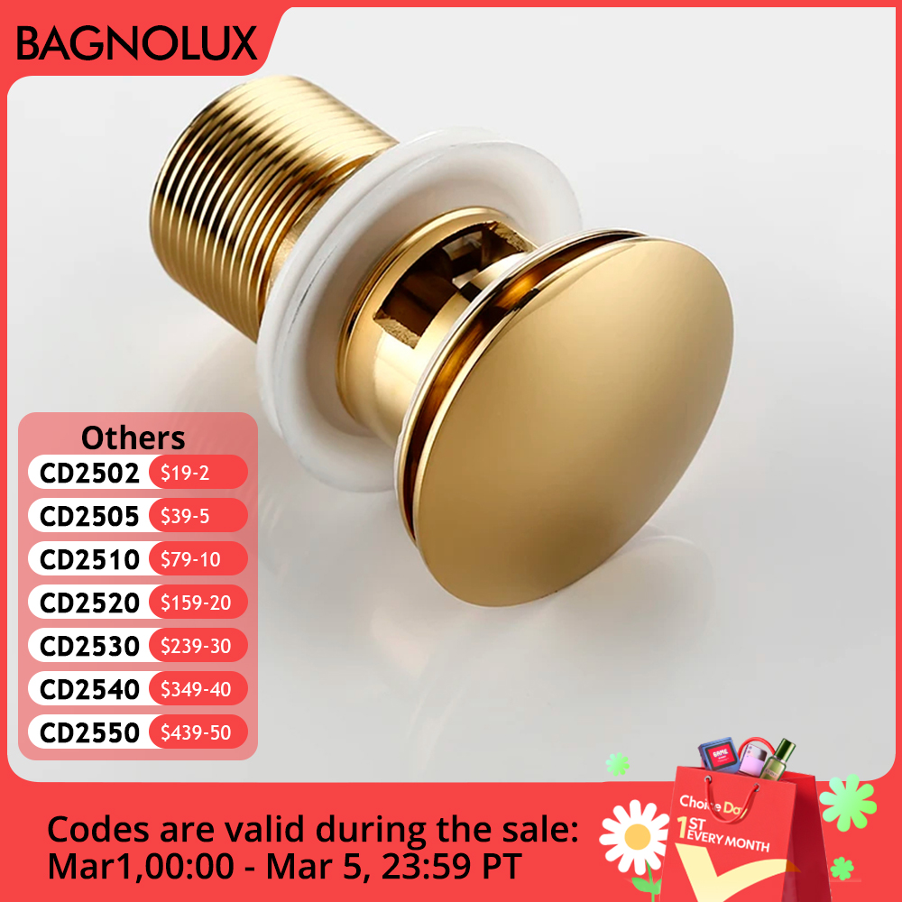 Bagnolux-Desagüe del fregadero de color dorado, artículo para lavabo, resistente a la corrosión, fácil de limpiar, brota con un botón, para agujeros redondos, baño de hotel, escurridor