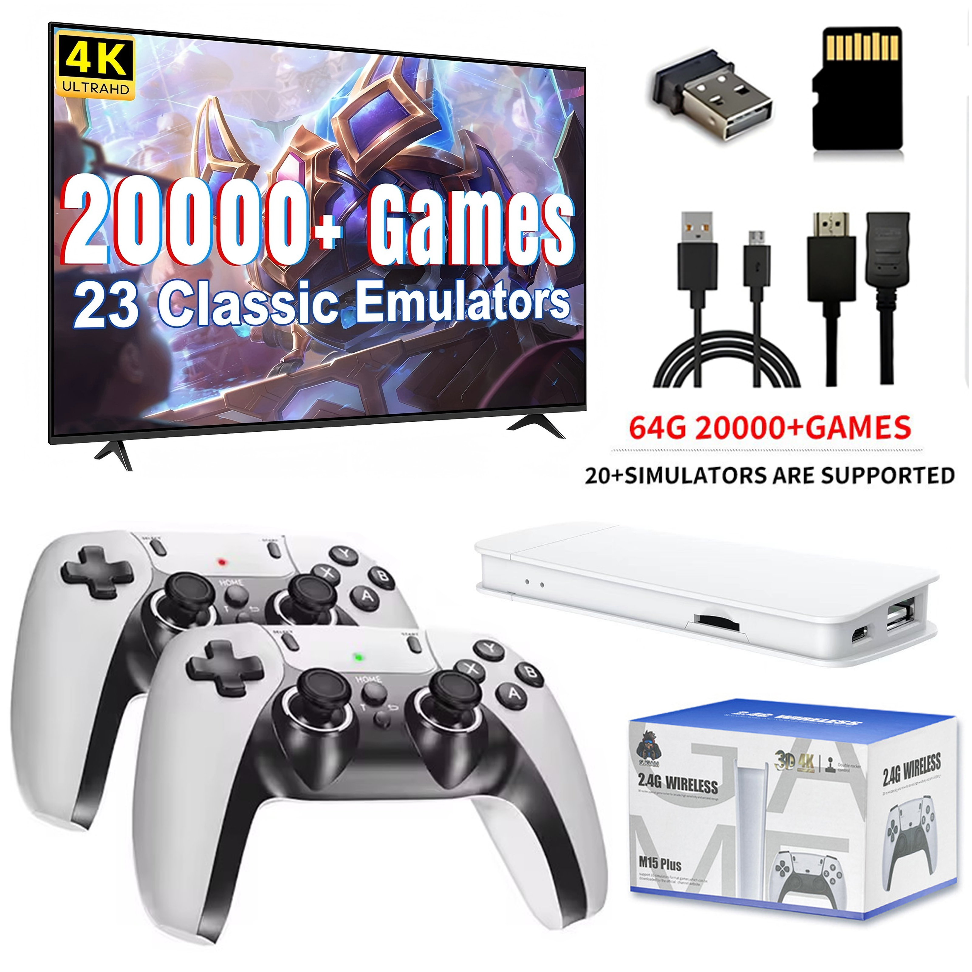 M15 Arcade Legends Stick แรม 64G, เกม 50,000 เกม และโหมด VS สำหรับ Saturn/PS1/N64, เล่นได้ 2 คน เชื่อมต่อทีวี HD พร้อมจอยเกมแบบมืออาชีพ