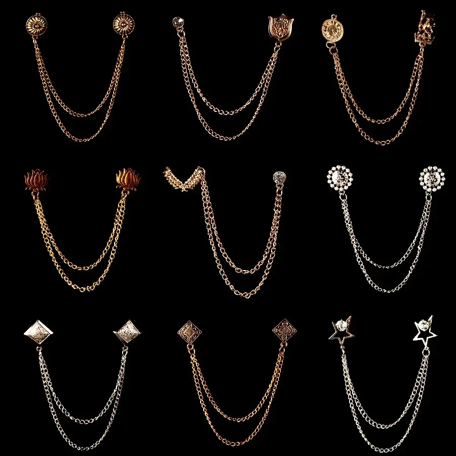 Nueva moda pájaro broche estrella cristal borla cadena solapa Pin traje camisa moda ropa broches para Mujeres Hombres Accesorios