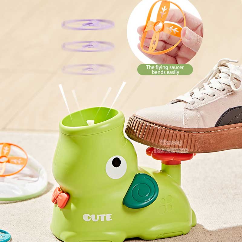 Pie paso en disco volador lanzador de cohetes de aire platillo salto juego deportivo elefante pato estilo hélice al aire libre jardín niños juguete