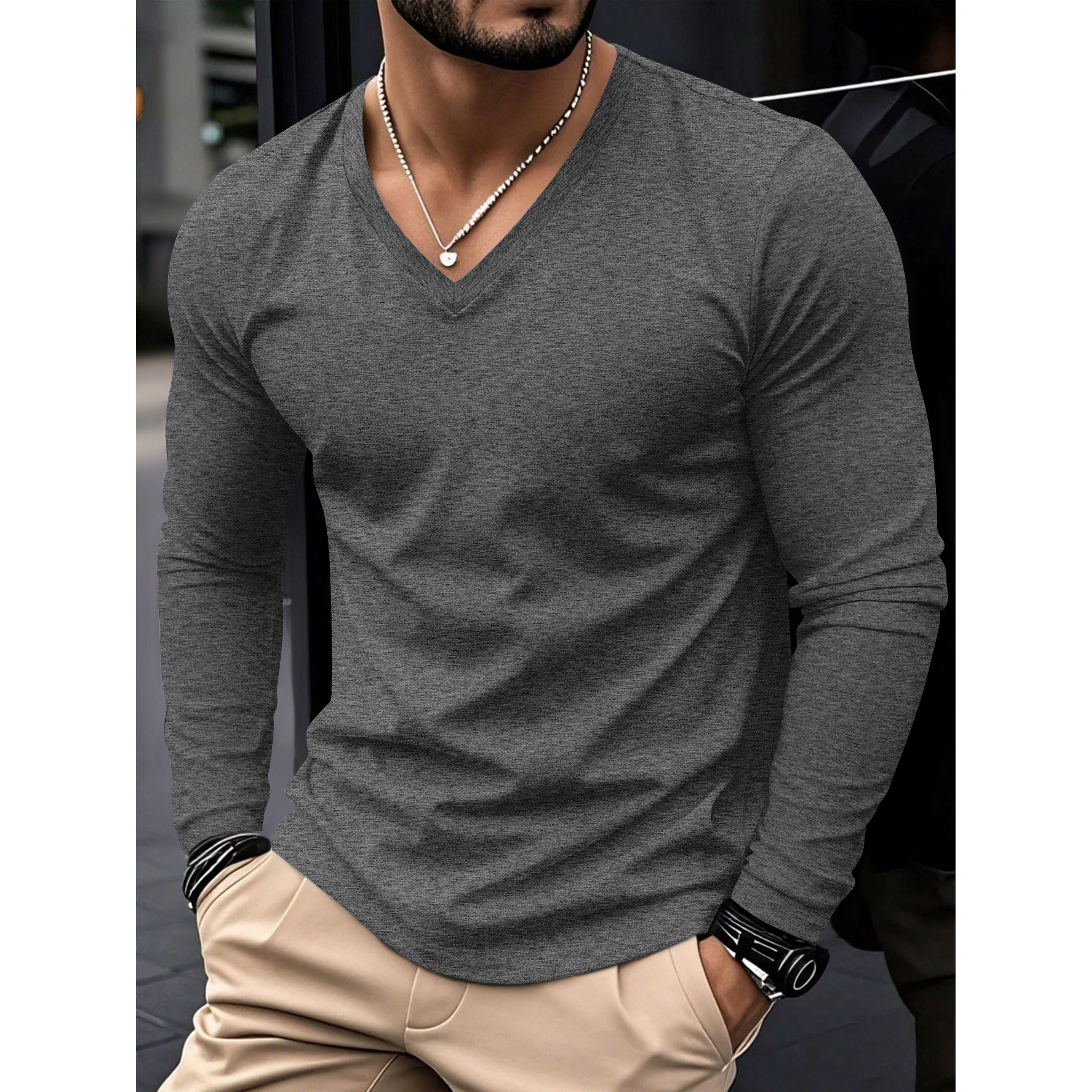 Nuovo stile primavera autunno Abbigliamento quotidiano Sport all'aria aperta Moda Trendy Versatile Color Block Scollo a V Manica lunga Top da uomo