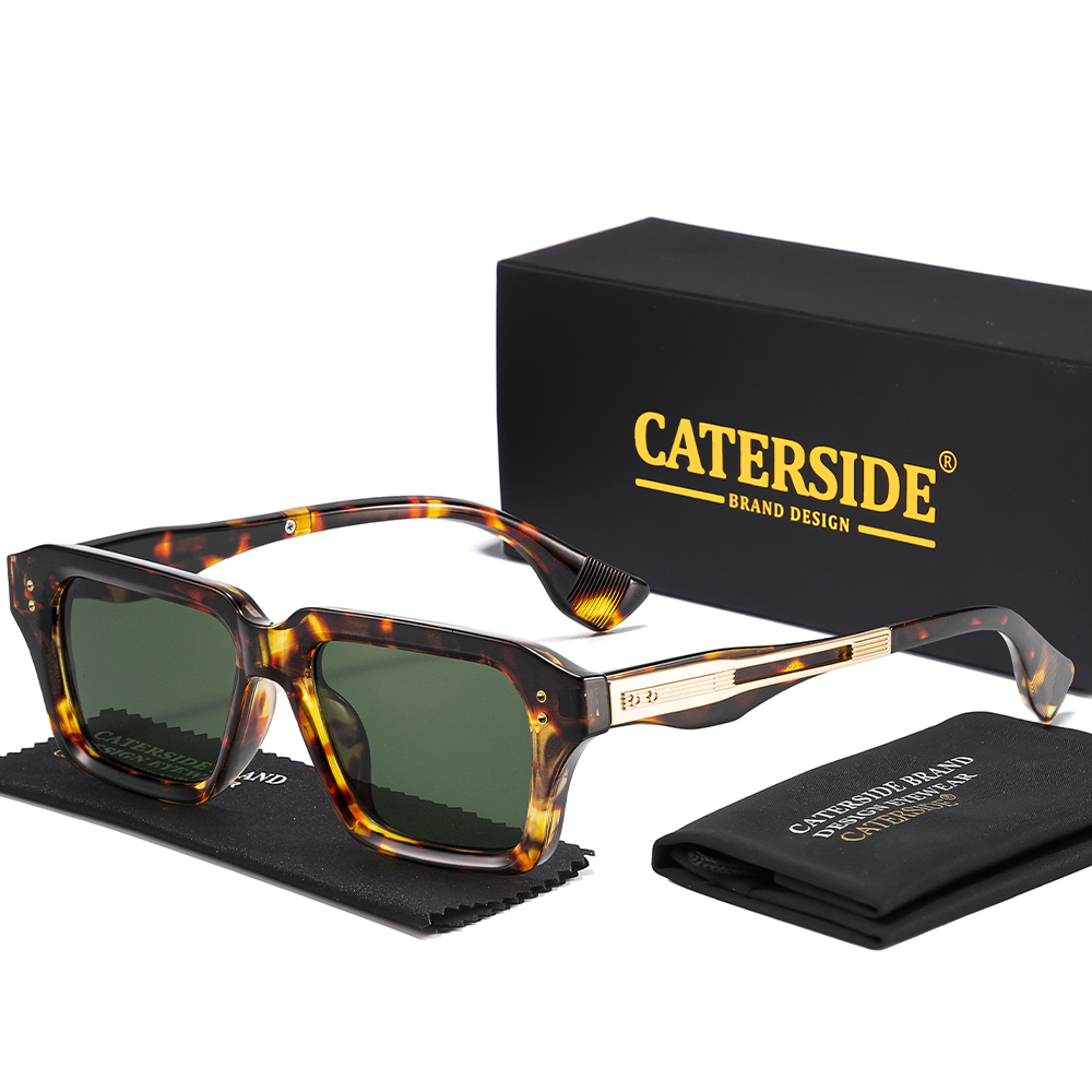 CATERSIDE Kacamata Hitam Persegi Pria Baru Bingkai PC Premium dengan Tangkai Logam UV400 Kacamata Dekorasi Mengemudi Fashion Retro Wanita