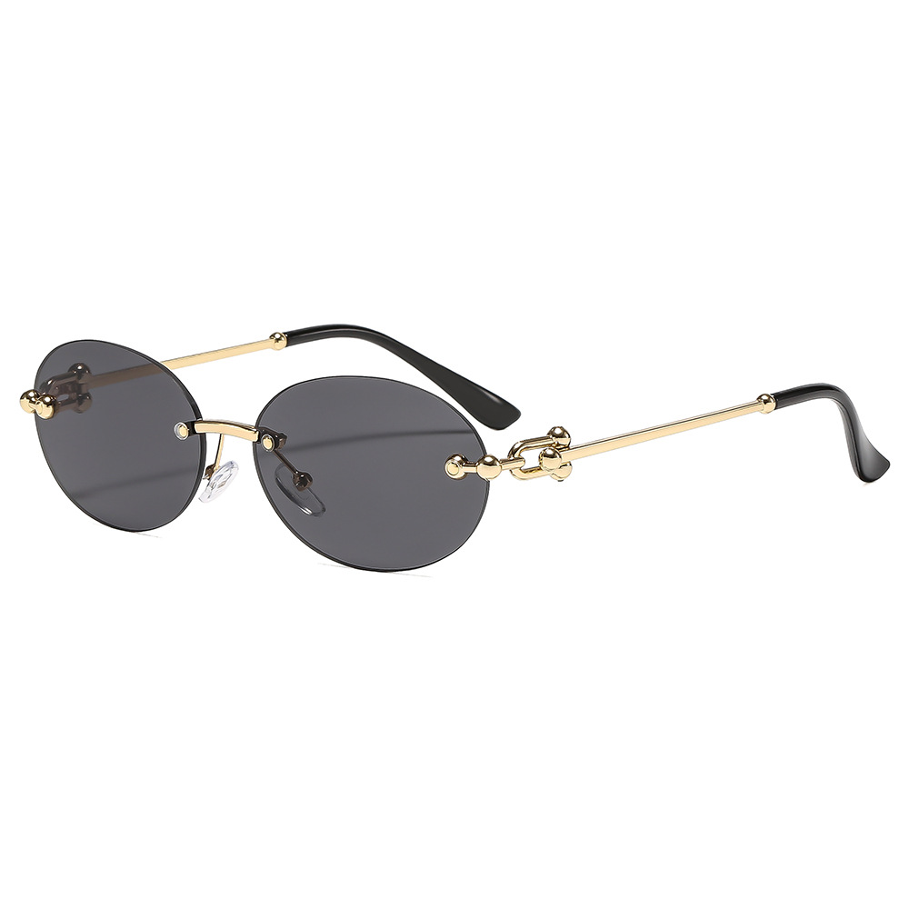 Novos Óculos de Sol Femininos Ovais Sem Armação em Metal, Design de Marca de Luxo, Proteção Solar de Verão, Óculos de Sol Masculinos da Moda UV400