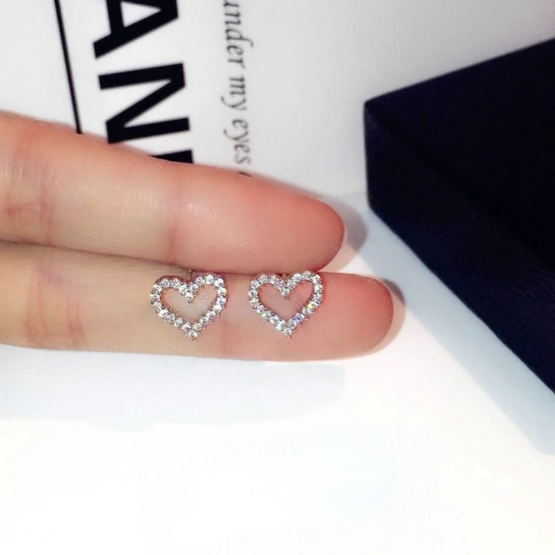 Koreanische Ohrringe S925 Silberfarben Herz Bling Zirkonia Stein Ohrstecker für Damen Modeschmuck 2024 Trend