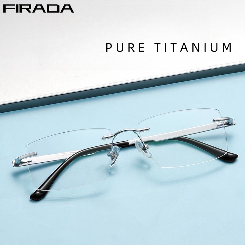 FIRADA Fashion Luxury Glasses Vintage Pure Titanium Square Rimless Eyewear Business Prescription Eyeglasses Frame For Men 89158