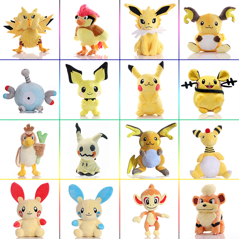 20 см Электрический Покемон Raichu Plusle Minun Jolteon Плюшевые игрушки покемон Zapdos Mimikyu Ampharos Pidgeotto куклы детские подарки на день рождения