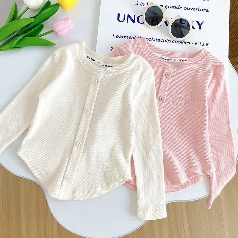 Crianças camisetas magro topo cor sólida moda breasted camiseta manga longa meninas jogar undershirt crianças roupas para meninas