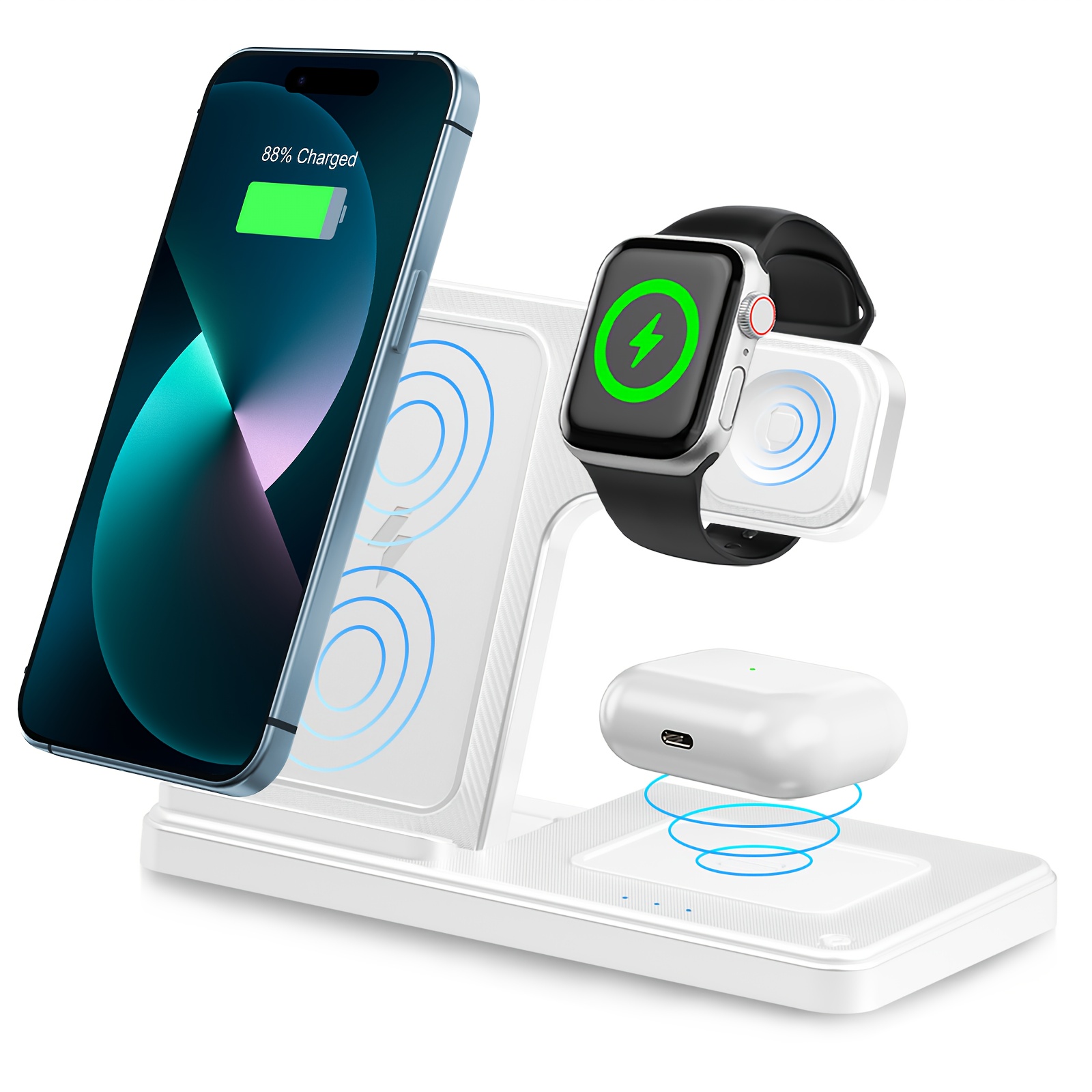 Support de chargeur magnétique sans fil 3 en 1, Station de charge rapide 15W, plusieurs appareils pour iPhone 15 14 13 8 Apple Watch Airpods