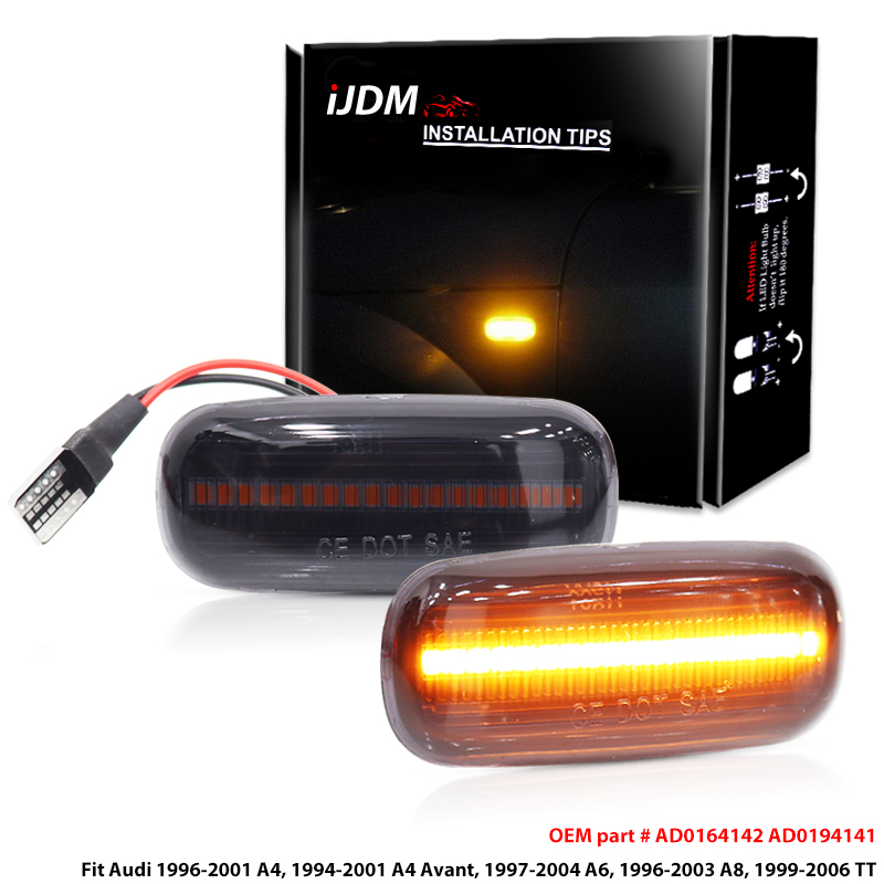 Luzes de Sinalização Lateral LED Âmbar com Lente Fumê iJDM para Audi A4 A6 A8 TT, Substitui Lâmpadas OEM