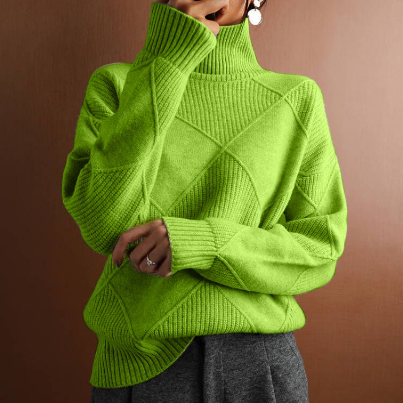 Jersey holgado de Color sólido para mujer, suéter de punto, Jersey nuevo de otoño e invierno, Top, suéter cálido de cuello alto de manga larga para mujer