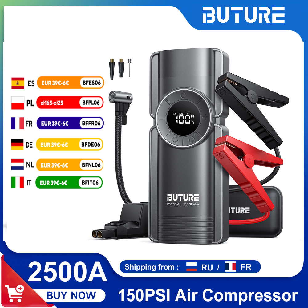 Buture 4 en 1 arrancador de salto 20000mAh banco de energía 150PSI bomba compresor de aire 2500A batería de emergencia Boost 15V inflador de neumáticos Digital