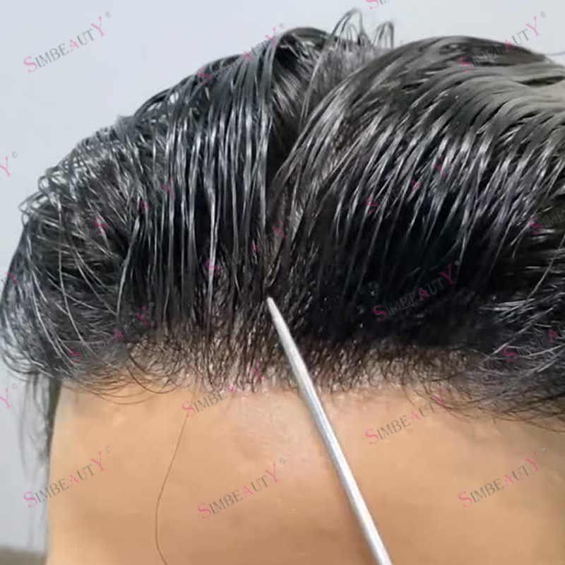 Sistem Toupee Pria Rambut Palsu Super Natural Frontline Tak Terdeteksi, Tipis 0.02mm, PU, Solusi Kerontokan Rambut, Warna Hitam Abu-abu Afro untuk Pria Tua, Kepadatan 80%