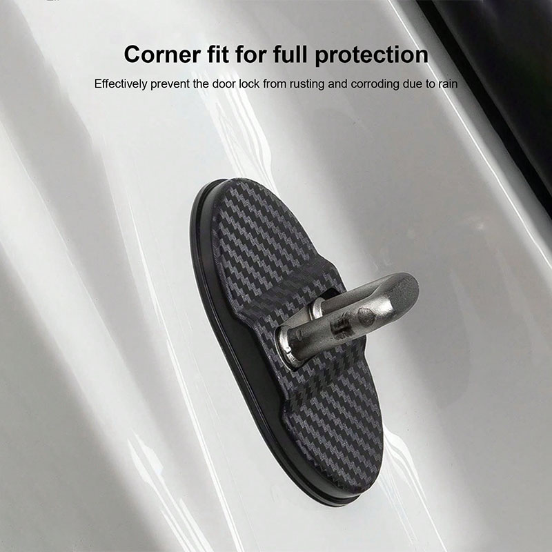 4PCS Carbon Fiber Car Door Lock Cover Universal Anti Rust Waterproof Protector Noise Reduction Auto Trim Stickers Accessories