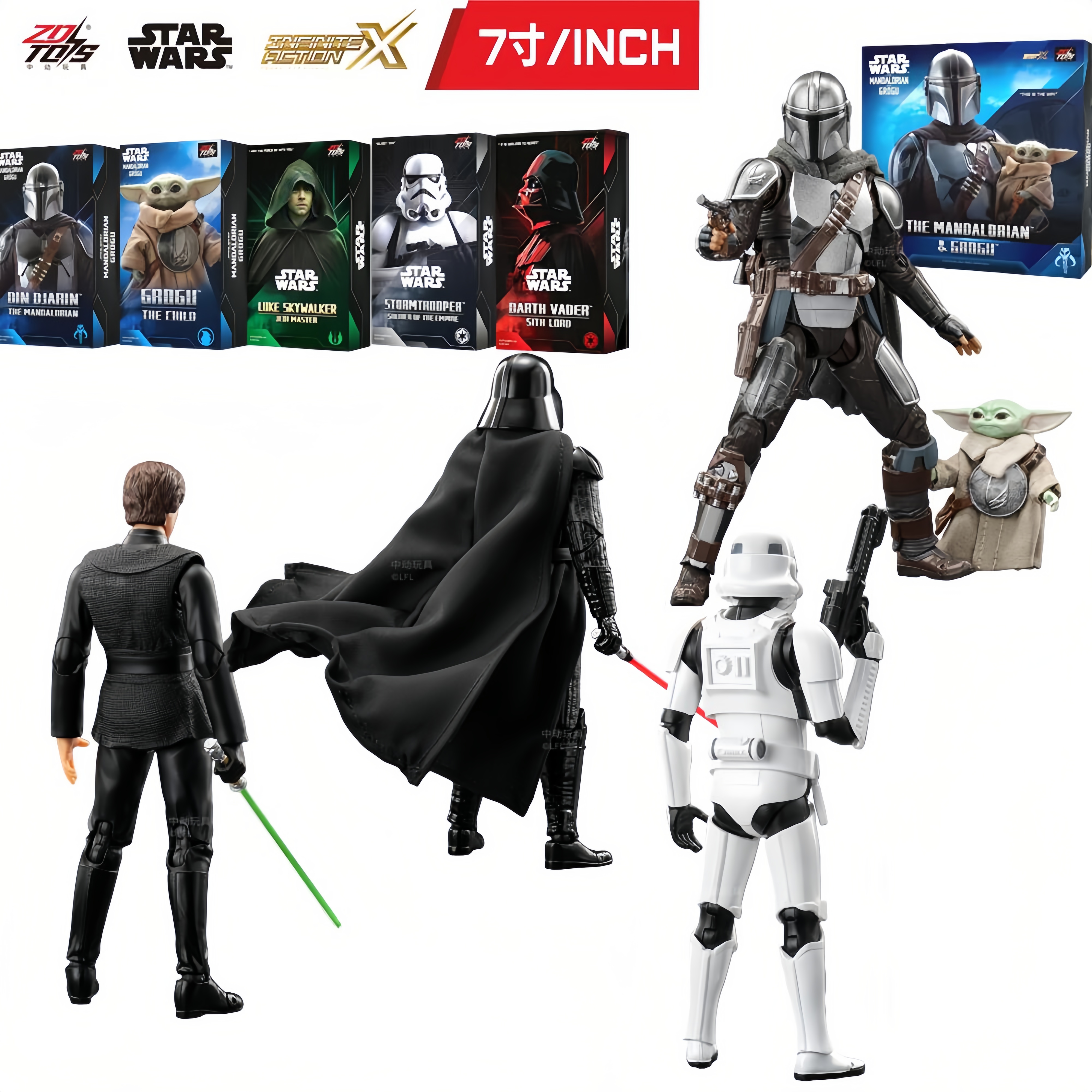 ZD Toys Star Wars figurine articulée à l'échelle 1/10, Darth Vader, Grogu, Baby Yoda, The Mandalorian, Stormtrooper, modèle de collection, jouet cadeau