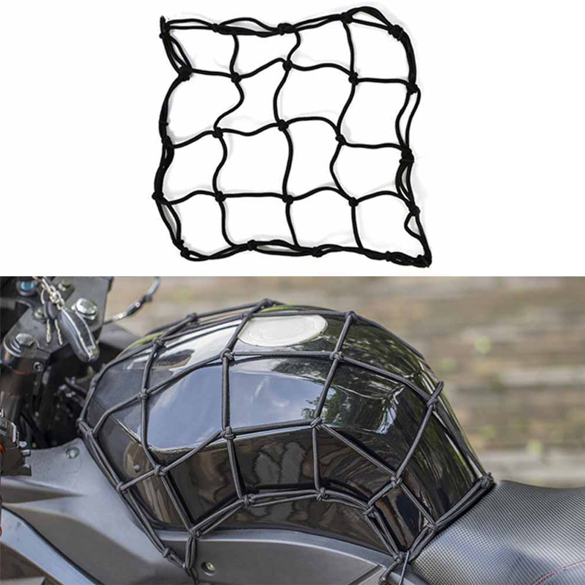 Elastisches Motorrad-Gepäcknetz, Frachthelm, festes Netz, verstellbar, für Fahrrad, Motorrad, Kraftstofftank, Netz mit Haken, 30 x 30 cm/40 x 40 cm