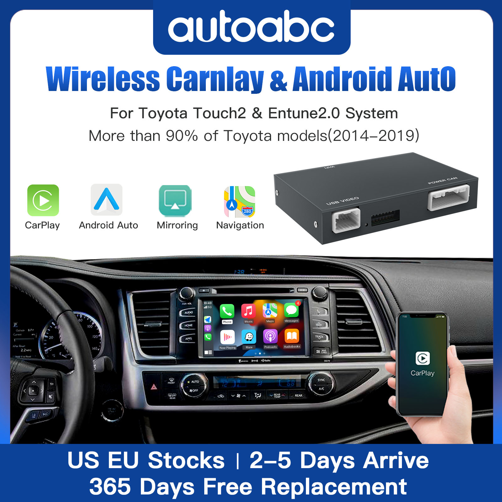Draadloze Carplay Android Auto Voor Toyota Yaris RAV4 Corolla Aygo Tacoma Camry C-HR Tundra Highlander 4Runner multimedi