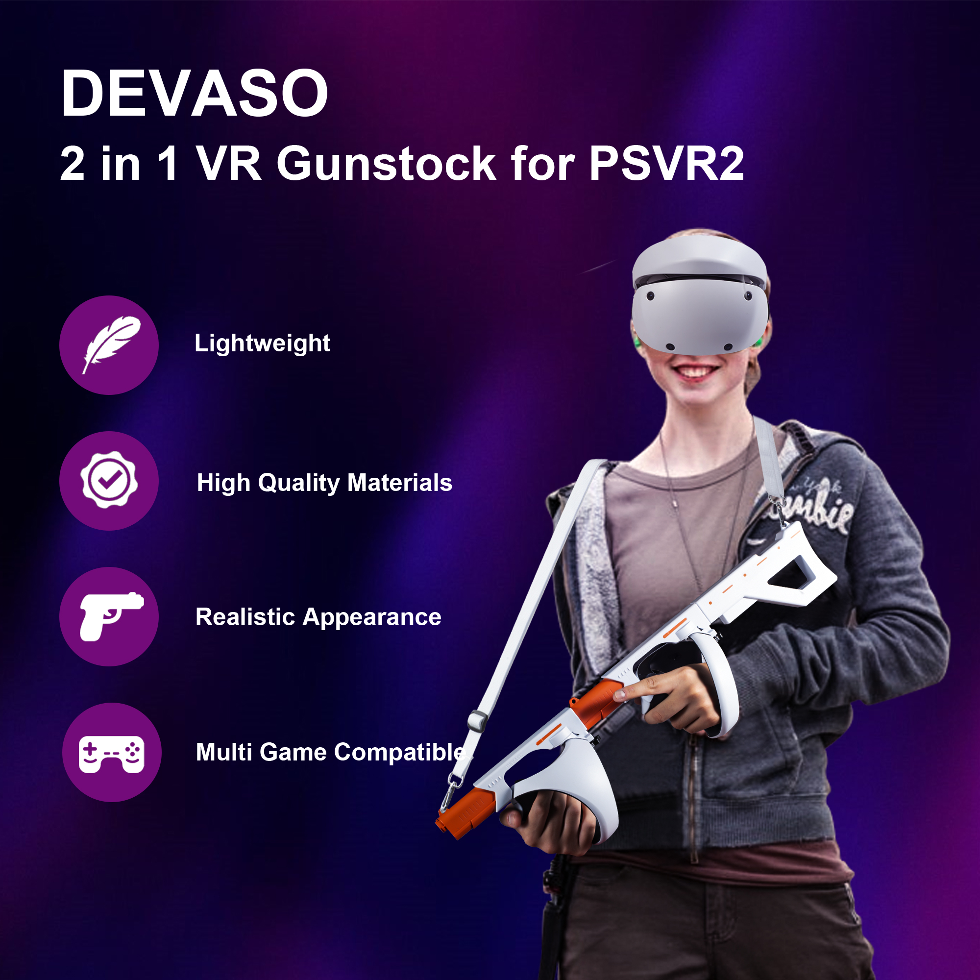 Akcesoria 3-w-1 do zmiany uchwytów VR dla Playstation VR2, magnetyczny uchwyt na pistolet VR do mocowania uchwytów PSVR z paskami na ramię.
