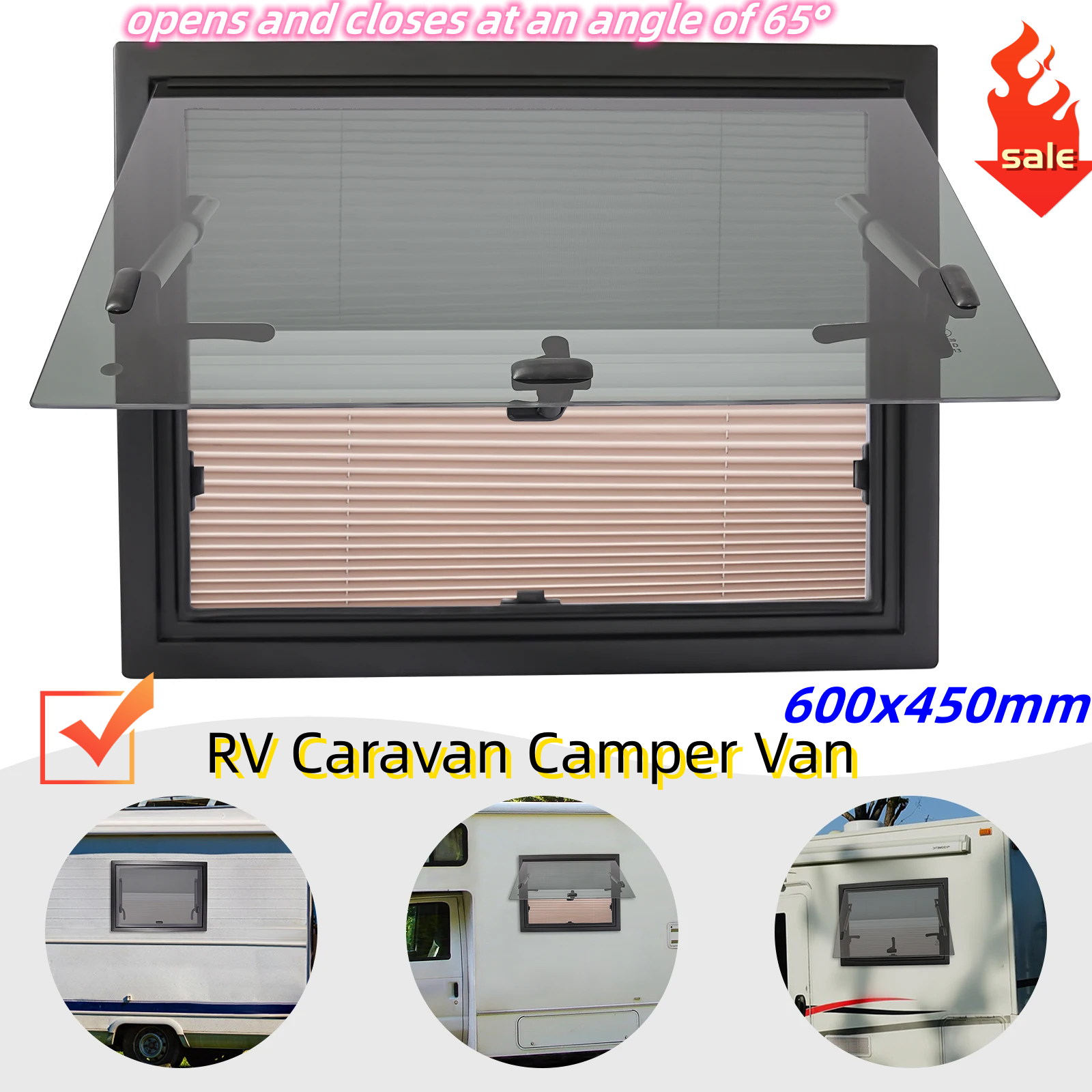 RV Caravan Camper Van Push Out Window Trailer Extern Push Top Window 600x450mm