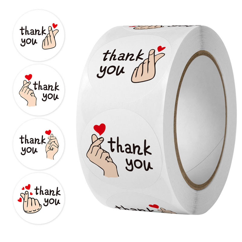 500 uds/rollo de pegatinas de agradecimiento de corazón rojo de 1 pulgada, pegatinas de corazón, pegatinas de flores, selladores de sobres, gracias por tus pegatinas