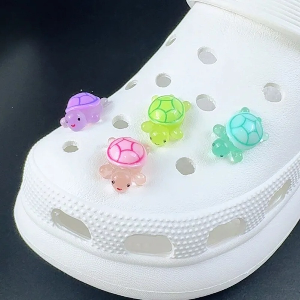 4pcs Glow-In-The-Dark Cute 3D Turtle Detachable Shoe Charms Decorations, Luminous Clips For Beach Sandals