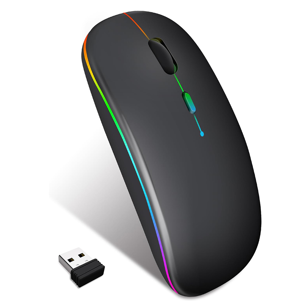 Mouse Nirkabel 2.4G Kompatibel dengan Bluetooth Mode Ganda Mouse Lampu Latar Mouse Nirkabel Senyap Isi Ulang Tipe C untuk Tablet Laptop PC